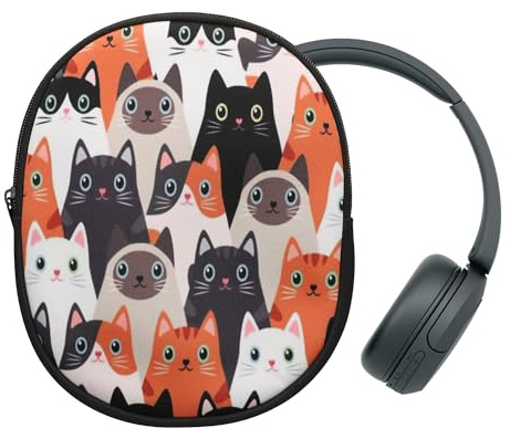 kwmobile Funda Compatible con Headset/Overear Headphone Estuche - Funda para Auriculares Headset con Cremallera - Gatitos
