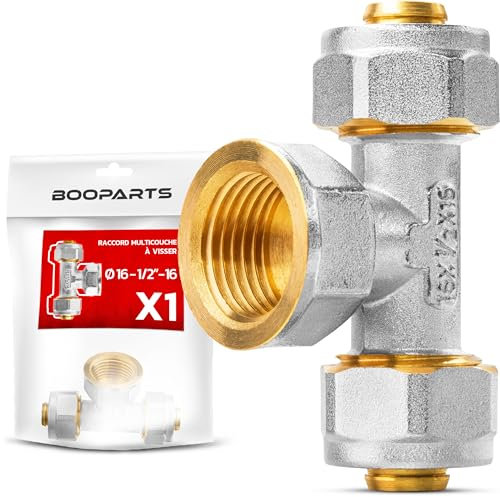 BOOPARTS - raccord multicouche 16-1/2F (15-21)-16 a visser - Té femelle multicouche - raccord plomberie pour tube multicouche 16