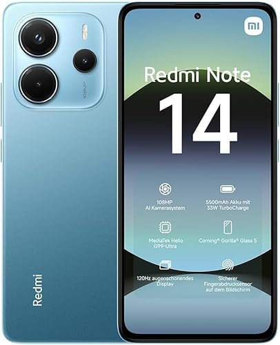 Xiaomi Redmi Note 14 Smartphone, 8GB+256GB, Ocean Blue, 108MP AI Camera System, 5500mAh Battery, 120Hz Eye-care Display, AI Features (No Charger Included), 2 Year Warranty