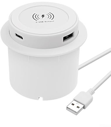 ReachMall Embedded Desktop Wireless Charger, 3-in-1 Multifunctional Pop-Up 10W Fast Charging Wireless Charger, USB Desktop Chargers(White)