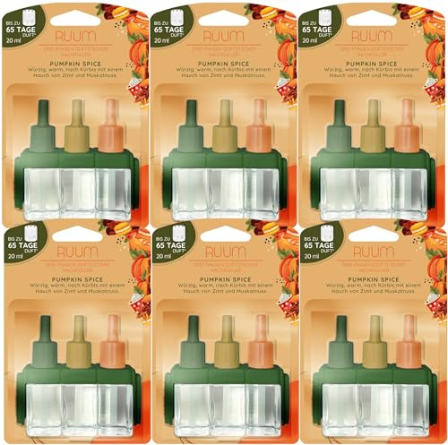 RUUM Nachfüllflakons 6er Pack je 20 ml Pumpkin Spice - Hochwertiger Raumduft Nachfüller - Kompatibel mit Febreze & Ambi Pur 3Volution Duftstecker - Lufterfrischer Nachfüller für Duftvielfalt