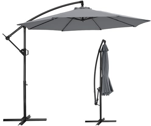 HOMSHADE Parasol de terrasse déporté 10 pieds - Parasol de marché extérieur déporté suspendu pour terrasse de piscine et jardin