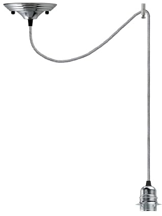 LEDSone Chrome Vintage E27 Pendant Ceiling Light Fitting – Adjustable 195cm Fabric Cord Hanging Lamp Holder Kit for Kitchen, Bar, Cafe, or Living Room