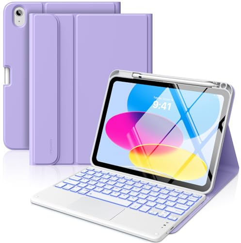 MoKo Touch Keyboard Case for iPad (A16) 11th/10th Gen, Lilac | 7 Colors Backlit, Multi-TrackPad, with Pencil Holder, Auto Wake/Sleep, Compatible with iPad 11 inch 2025, iPad 10.9 inch 2020