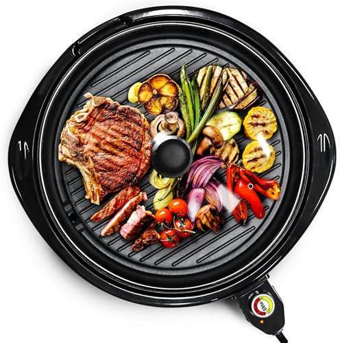 Elite Gourmet EMG-980BX Indoor Electric Round Grill, Non-Stick, 14 Black