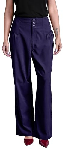 Enorsia Women's High-Waisted Straight Leg Trousers Relaxed Fit Pleated Detail Horn-Button & Zip Fly Closure Comfortable Wide Leg Pants