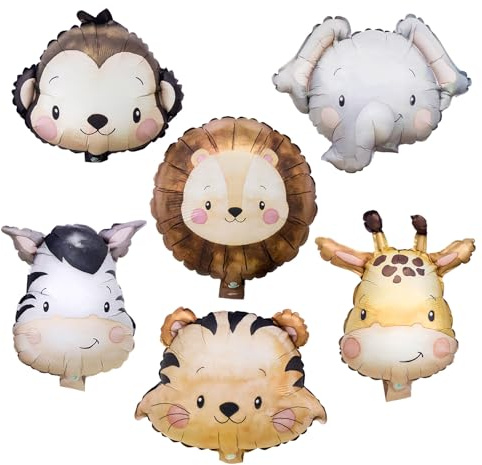 6 Pcs Animal Balloons,Jungle Safari Foil Balloons Zoo Wildlife Theme Birthday Party Decorations for Kids Safari Birthday Shower Party Decorations