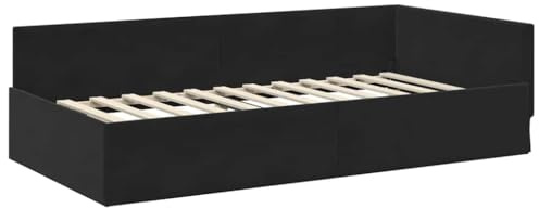 vidaXL Corner Bed Frame Black 90 x 200 cm Velvet and Engineered wood, Elegant Modern Bedroom Set, Breathable Material, Durable Corner Bed Frame, Ergonomic Design for Daily Rest and Nighttime Comfort