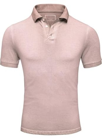 Amaci&Sons Herren Poloshirt Verwaschenes Kontrast Kragen Kurzarm Polohemd T-Shirt 5113