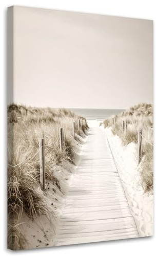 Feeby Leinwandbild - Bilder Wohnzimmer - Weg zum Strand Landschaft Natur - 40x60 1tlg - Deko Schlafzimmer - Wanddekoration - Aesthetic - Groß Moderne Bild - Foto auf Leinwand
