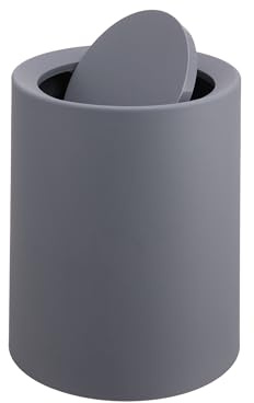 Relaxdays Mülleimer, 13 Liter, Schwingdeckel, Inneneimer, Matter Kunststoff, runder Abfalleimer Bad & Küche, dunkelgrau