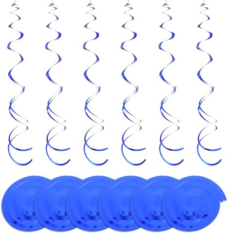36 Stück Wirbel Deko Hängend, Luftschlangen Blau, Spiral Girlande Deckenhänger, Folien Spiralen Luftschlangen für Geburtstag, Hochzeit, Weihnachten, Partydeko, Karneval, Babyparty, Silvester (Blau)