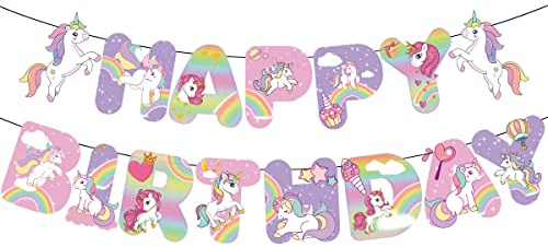 Gleemix Einhorn Geburtstag Girlande, Einhorn Deko Happy Birthday Banner | Geburtstagsgirlande Kinder, Happy Birthday Girlande Mädchen für Party Deko