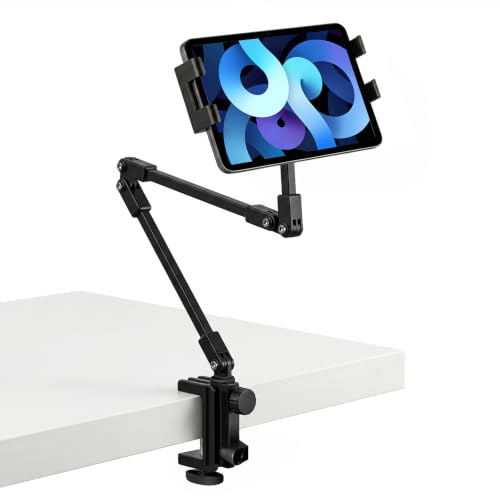 RCHYFEED Soporte para tablet para escritorio, color negro | Giratorio de 360°, plegable, ajustable, portátil, brazo estable, se adapta a dispositivos de 4.7 a 15.6 pulgadas