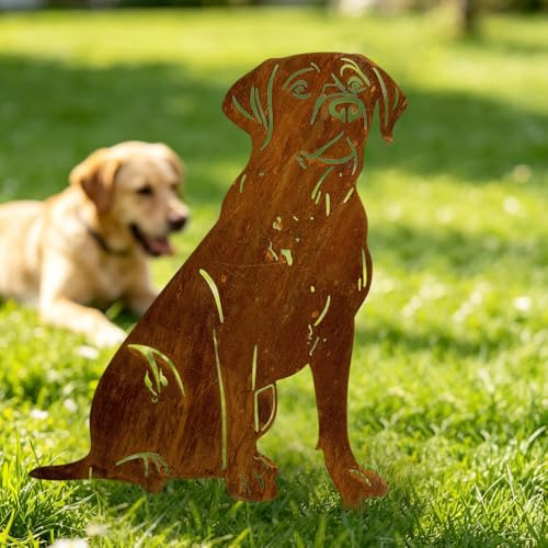 WRQIOO Gartenstecker Rost Hund, Labrador Gartendeko Rost, Gartenstecker Metall Hund, Gartenstec-ker Ro-st fr Drau?en, Rostdeko Gartendeko fr Garten Terrasse Balkon