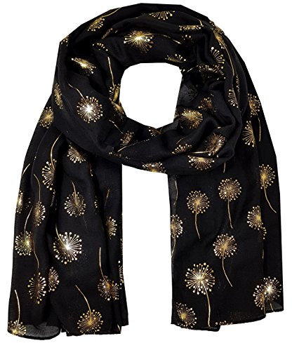 World of Shawls New Ladies Womens Glitter Sparkle Print Scarf Scarves (Dandelion - Black)