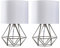 MiniSun | Modern Brushed Chrome Basket Table Lamps with White Fabric Shades | Table Lamps, Home Décor & Improvement Essential | Set of 2 | Includes 4W Bulbs [3000K Warm White]