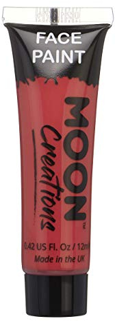 Moon Creations Tubos de pintura facial y corporal | Sin escamas | Sin crueldad | Pintura facial para niños, adultos, disfraces, festivales, Halloween Rojo 12ml