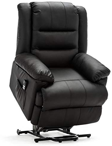 More4Homes LOXLEY DUAL MOTOR ELECTRIC RISE RECLINER BONDED LEATHER ARMCHAIR ELECTRIC LIFT RISER CHAIR (Black)
