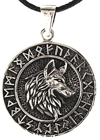 Kiss of Leather Wolfskopf Anhänger aus 925 Sterling Silber mit Baumwollband SI.352