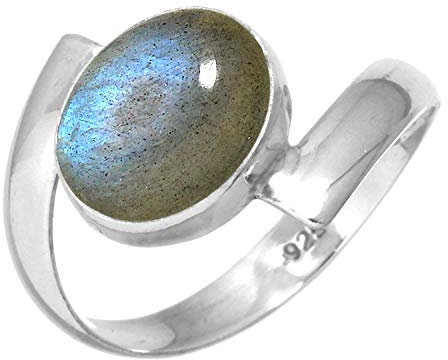 Jeweloporium Grauer Labradorit Silberring Größe 57 (18,1), 925 Sterling Silber Ring für Damen, Echter ovaler Edelstein Boho Schmuck