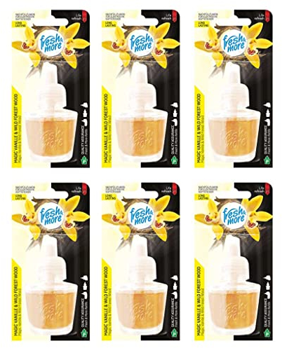 Fresh & More Nachfüllflakons für Duftstecker (6er Pack) Magic Vanille & Wild Forest Wood, 19ml