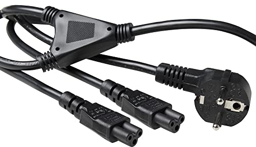 ACT Netzkabel 3 Polig 1.80m, CEE7/7 Netzkabel + 2X C5 Netz Y-Kabel, C5 Kabel, Stromkabel Type F, für Notebook Ladegerät– AK5208