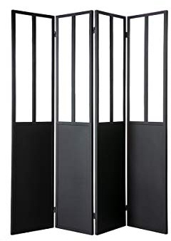 Miliboo Verrière Atelier paravent Industriel en métal Noir et Verre 4 vantaux L160 cm Rack
