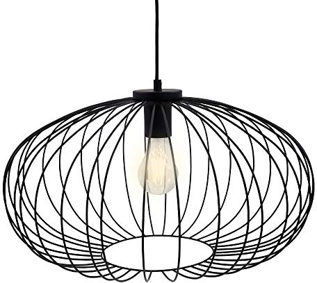 Briloner Leuchten Pendelleuchte, Pendellampe 1-flammig, Hängelampe retro/vintage, Black Steel, 1x E27, max. 60 Watt, Schwarz, 500x500x1200mm (LxBxH)