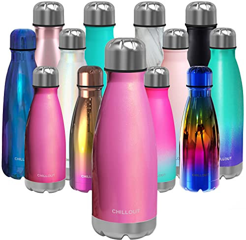 CHILLOUT LIFE Stainless Steel Kids School Bottle: 12 oz Double Wall Insulated Cola Shape for Cold & Warm Drinks, BPA Free Metal Sports Bottle for Boys, Girls & Women
