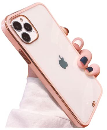 OWM iPhone 12 Case/iPhone 12 Pro Case Clear Silicone Transparent Back Bumper Gold Edging Slim Soft Protective Shockproof Phone Cover Compatible for iPhone 12 / iPhone 12 Pro [6.1 Inches] - Pink
