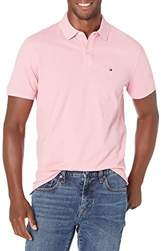 Tommy Hilfiger Polo en piqué stretch à manches courtes pour homme Coupe ajustée, Rose agréable, Taille XL