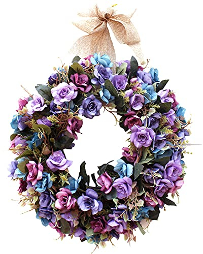 Natürliche Girlanden Haustürkränze 40cm,Handgemachter künstlicher Blumenkranz mit Band,Künstliche Blume Kranz Seide Tür Kranz Hängen Gefälschte Blumengirlande Dekoration, Türkranz für Zuhause/Party