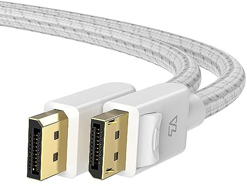 TeleAdapt DisplayPort 1.4 Cotton-Braided Cable, 8K@60Hz, 5K@60Hz 4K@120Hz and HDR Support. Suitable for Laptop, PC, Projector, TV, Gaming Monitor. Black, 6.6ft (2 Metres) White