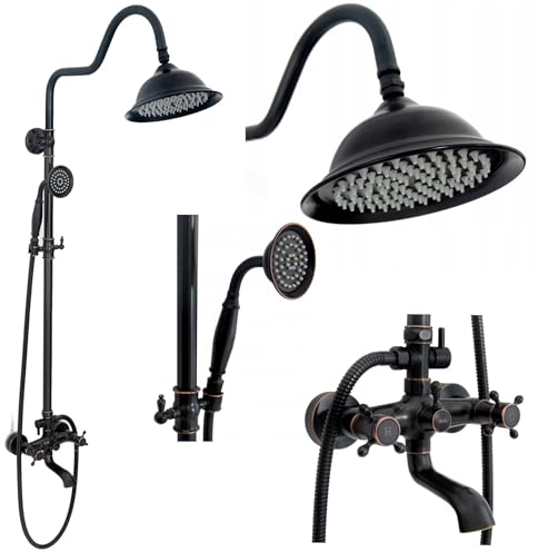 Rea Colonne de douche Retro Old Black système de douche en laiton pour salle de bain (noir mat)