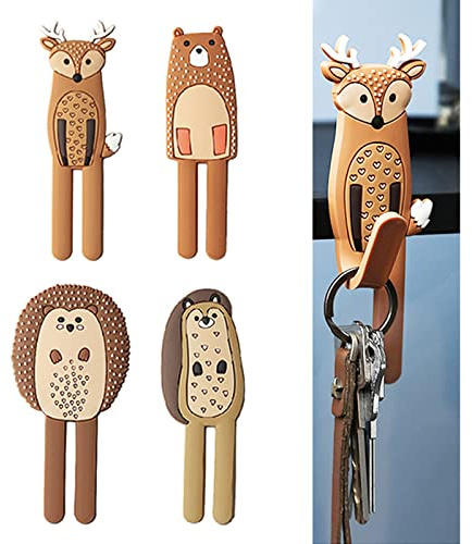 Pixelstudio Lustige Magnet Haken mit Tieren Magnete Kühlschrank Kinder Set Aufhänger Haken magnetisch 4 Stück - Set B