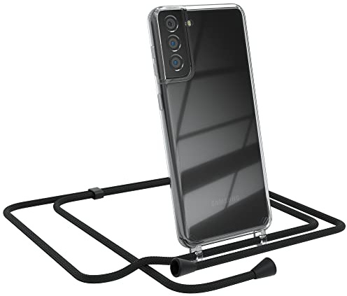 EAZY CASE Handykette kompatibel mit Samsung Galaxy S21 Plus 5G Handyhülle mit Umhängeband, Handykordel mit Schutzhülle, Silikonhülle, Hülle mit Band, Kette mit Hülle, Schwarz - Clips Schwarz