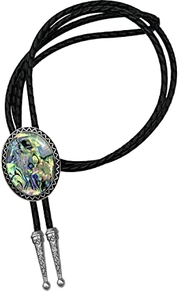 QUKE Stone Bolo Krawatte Native Western Cowboy Genunie Leder Bolo Krawatte für Männer Frauen, Abalone Shell