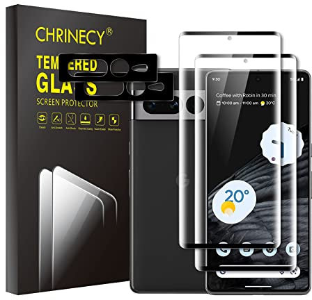 CHRINECY [2+2] 2 Piezas Protector de Pantalla para Google Pixel 7 Pro con 2 Piezas Protector de Lente de Cámara, Cristal Vidrio Templado, 9H Dureza, Anti-Arañazos, Alta Definición, Transparen