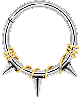 Longbeauty 16G 1.2mm Edelstahl Piercing Ringe Segmentring Clicker Nasenringe Ohrringe Nahtlose Hoops Spikes für Tragus Knorpel Septum Helix, 8mm, Silber/Gold