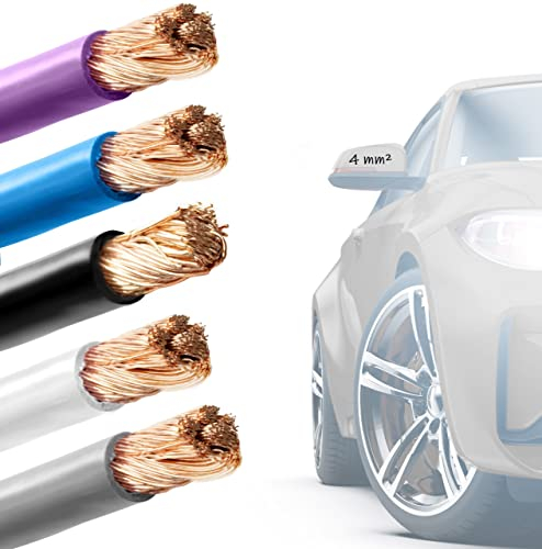 EBROM FLRY 4mm2 Fahrzeugleitung KFZ Leitung in 5 Farben in Ihrer Wunschlänge: violett - blau - schwarz - weiß - grau, 4 mm² - mm2 - flexibel 90 ± 5 Shore 99,99% Kupfer Mantel PVC FLRy je 7m