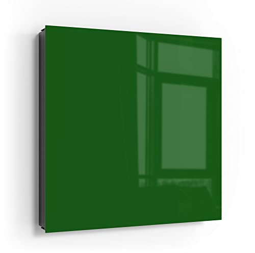 DEQORI Schlüsselkasten schwarz | 30x30 cm | Unifarben - Dunkelgrün | Glas & Metall Schlüssel-Box | Schlüsselschrank mit 50 Haken + 2 Magnete | Moderne Box magnetisch & beschreibbar