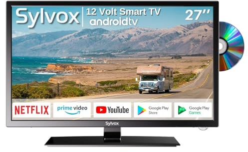 SYLVOX 27'' 12V RV TV, Google TV, Built-in DVD, 1080P, 9-32V Wide Voltage