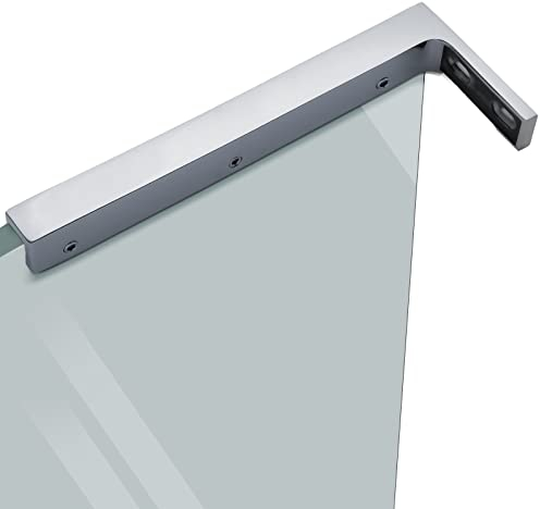 LukLoy Fixed Glass Support Bar, Frameless Glass to Wall Clamp Shower Glass Stabilizer L Shape Mounting Bracket, No-Drill-in-Glass. (Glass on Left)