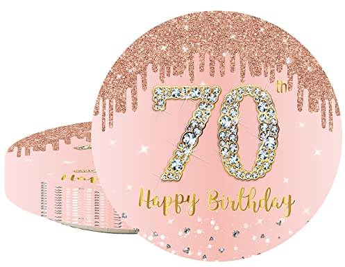 ATBEAMEN 16pcs Rose Gold 70th Birthday Paper Plates 7inch 70th Party Table Decor,70th Birthday Party Paper Plates 7'' Tableware,Happy 70th Birthday Tableware Plate for Her,,70th Party Supplies