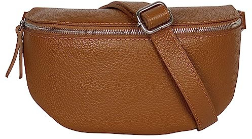 AmbraModa GLX1 - Damen Herren Unisex kleine Hüfttasche Gürteltasche Bauchtasche Umhängetasche aus Echtleder (Camelbraun)