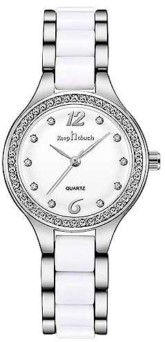 rorios Frauen Analoge Quarz Uhr Diamant Zifferblatt wasserdichte Armbanduhr Edelstahlband Keramik Uhr Klassische Damenuhr