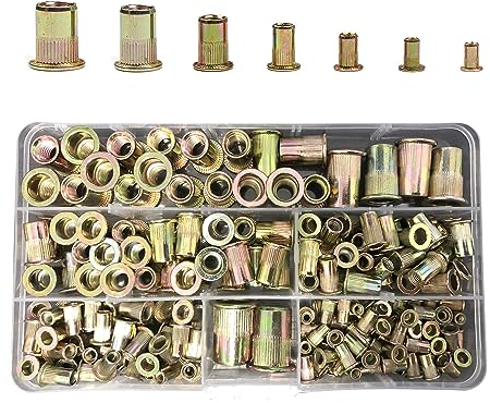 Kit de 192 écrous à riveter, ensemble de rivets filetés en acier au carbone plaqué zinc, assortiment d'écrous à rivets aveugles pour métal, bois, aluminium (M3/M4/M5/M6/M8/M10/M12)