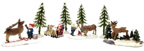 meindekoartikel Miniatur-Set - Waldleben -Figuren und Bäume Lichthaus Winterwelt - Miniaturfiguren Miniatur-Modell 6-12 cm