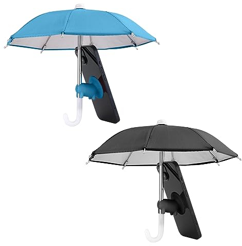 2 Stück Handy Regenschirm, Multifunktional Handy Regenschirm für Sonne Hübsch Handy Schattenschirm mit Schweinchen Saugnapf Verstellbar Handy Regenschirm für Sonnenschirm (Blau und Schwarz)